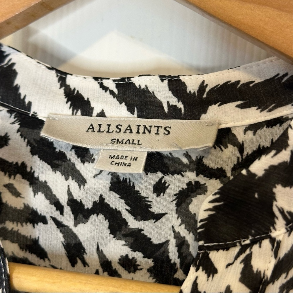 AllSaints Black White Zebra Print Mixed Media Martina Remix Dress Sz S Chic Glam - Picture 7 of 9